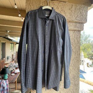 Thomas Dean Mens Button Up Blue Long Sleeve Cotton Dress Shirt - XL